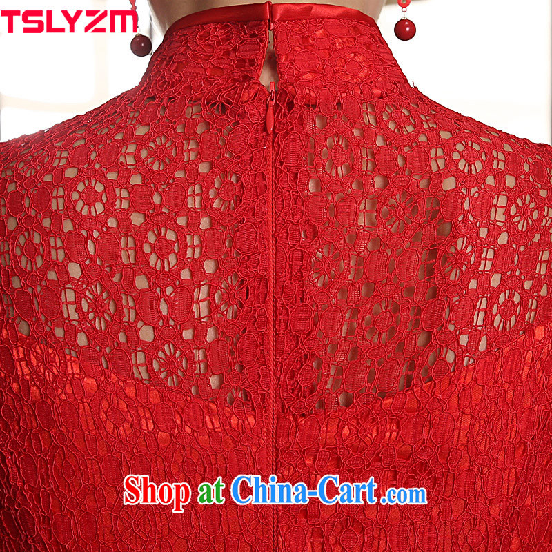 Bride's improved crowsfoot cheongsam dress length bows, clothes lace beauty retro wedding dresses 2015 spring and summer New Red cheongsam long XXXL, Tslyzm, shopping on the Internet