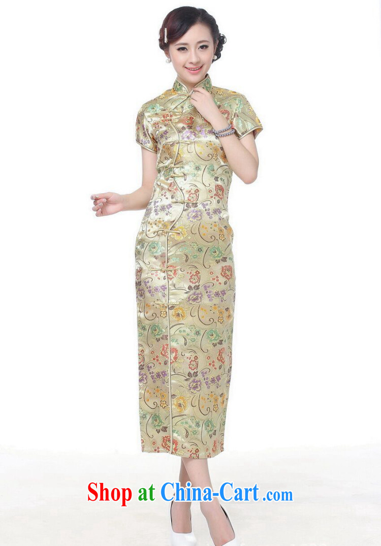 spend the summer short dresses Women's clothes Chinese improved, for damask 10 grain charge-back dresses short sleeve retro long cheongsam dress C 0002 gold S pictures, price, brand platters! Elections are good character, the national distribution, so why buy now enjoy more preferential! Health