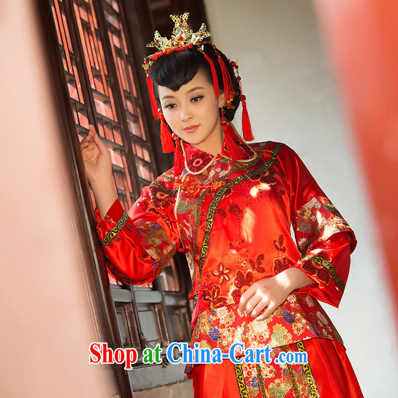 2015 new show reel service bridal gown bride dress toast use serving Chinese qipao marriage Red Red XL code
