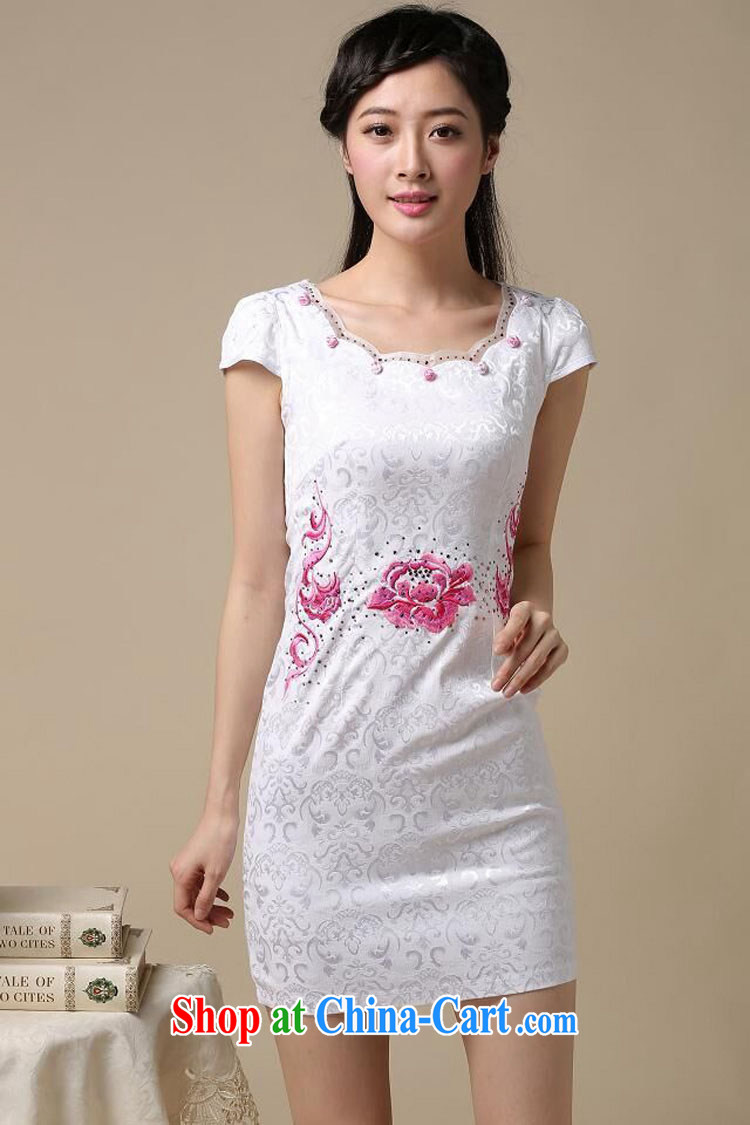 Sung Yang 2015 summer new Korean Beauty does not rule the collar embroidered hot drill stylish retro ladies short sleeve cheongsam dress white saffron S pictures, price, brand platters! Elections are good character, the national distribution, so why buy now enjoy more preferential! Health