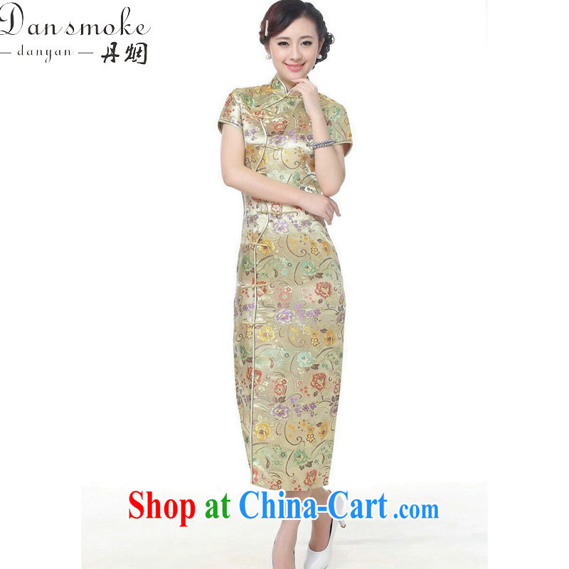 Dan smoke summer short dresses Women's clothes Chinese improved, for damask 10 tablets outfit for short-sleeved retro long cheongsam dress C 0001 gold 3 XL, Bin Laden smoke, shopping on the Internet