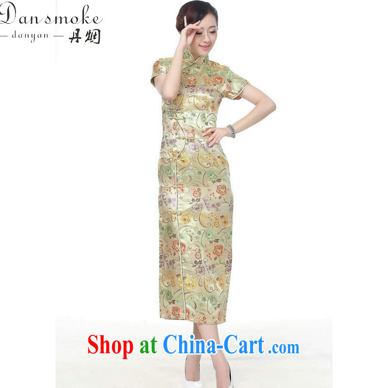Dan smoke summer short dresses Women's clothes Chinese improved, for damask 10 tablets outfit for short-sleeved retro long cheongsam dress C 0001 gold 3 XL, Bin Laden smoke, shopping on the Internet