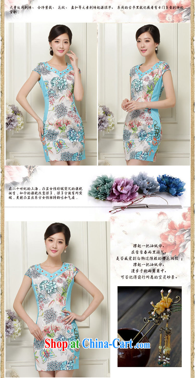 XUAN FENG 2015 summer new Korean Beauty V collar plant flower embroidery and Stylish retro ladies short-sleeved qipao dresses green XXL pictures, price, brand platters! Elections are good character, the national distribution, so why buy now enjoy more preferential! Health