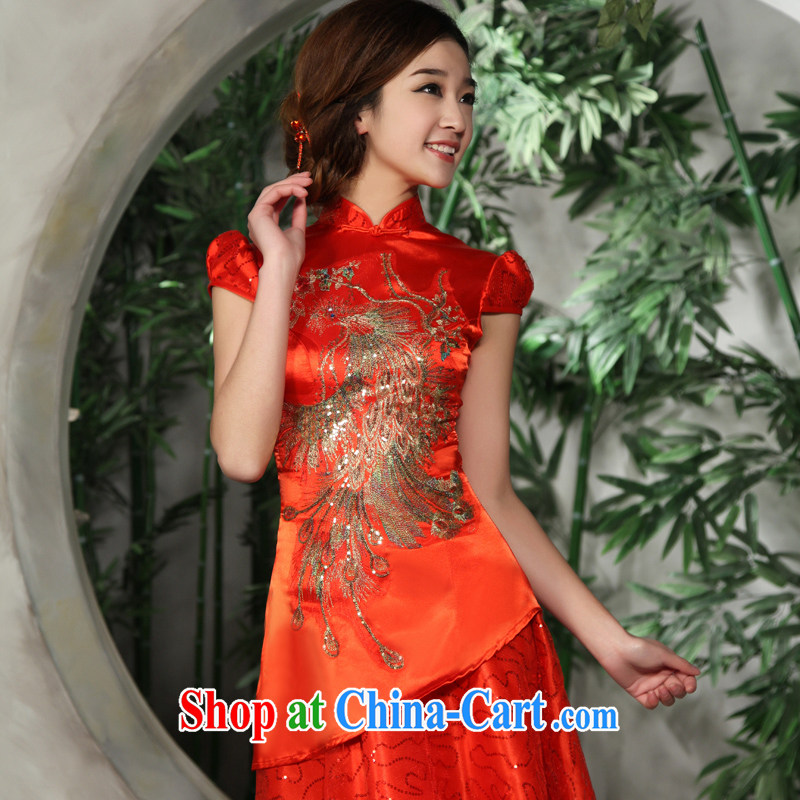 2015 new bride toast wedding performances cheongsam dress Phoenix embroidery cultivating short red XL code, Hyatt, married, and, shopping on the Internet