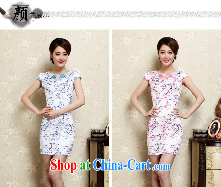 XUAN FENG 2015 summer new Korean beauty with digital printing Stylish retro female short-sleeve cheongsam dress blue XL pictures, price, brand platters! Elections are good character, the national distribution, so why buy now enjoy more preferential! Health