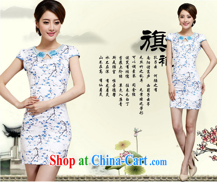 XUAN FENG 2015 summer new Korean beauty with digital printing Stylish retro female short-sleeve cheongsam dress blue XL pictures, price, brand platters! Elections are good character, the national distribution, so why buy now enjoy more preferential! Health