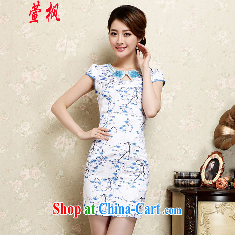 XUAN FENG 2015 summer new Korean Beauty round-collar digital stamp duty and stylish retro dress short-sleeve cheongsam dress blue XL, Xuan Feng (xuanfeng), shopping on the Internet