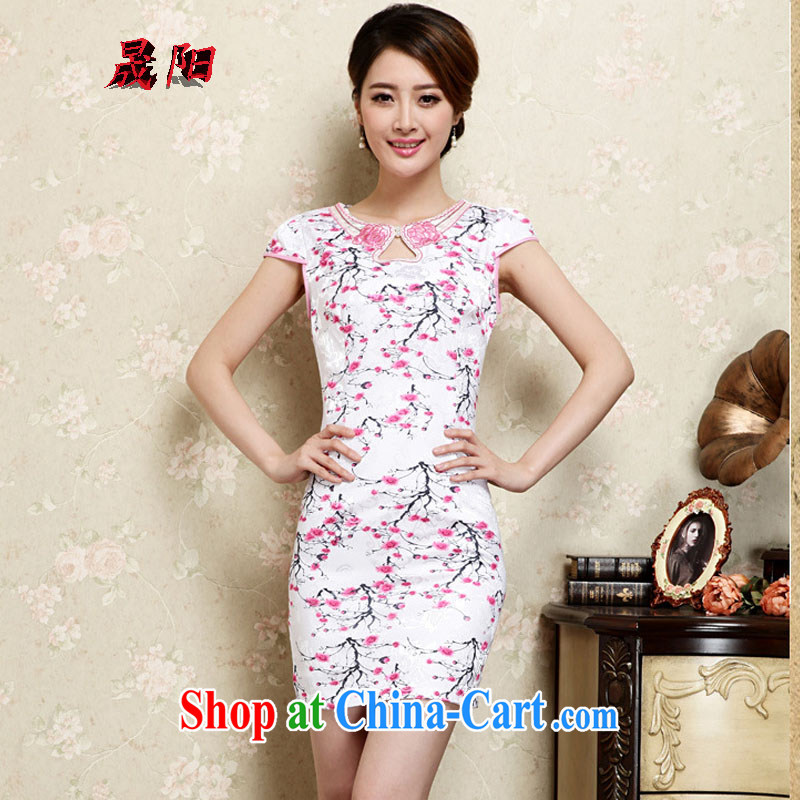 Sung Yang 2015 summer new Korean Beauty round-collar digital stamp duty and stylish retro dress short-sleeved qipao dresses blue XL, Sung-yang (shengyang), online shopping