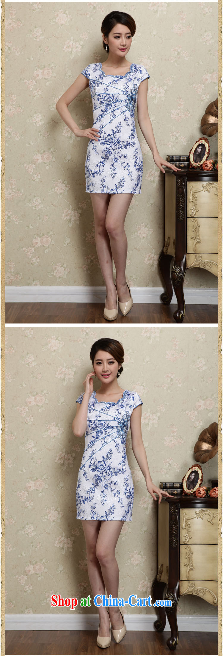 XUAN FENG 2015 summer new Korean Beauty party for digital stamp stylish women's clothing retro short sleeve cheongsam dress blue XXL pictures, price, brand platters! Elections are good character, the national distribution, so why buy now enjoy more preferential! Health