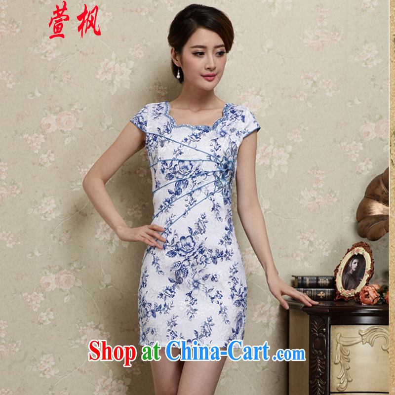 XUAN FENG 2015 summer new Korean Beauty party for digital stamp stylish women's clothing retro short sleeve cheongsam dress blue XXL, Xuan Feng (xuanfeng), online shopping