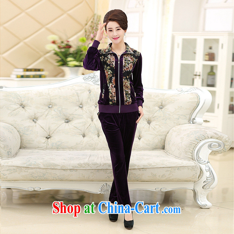 Black butterfly 100 a stylish older cardigan Kit 2015 new stamp duty on T-shirt lapel has been barrel-mother with deep purple XXXXL