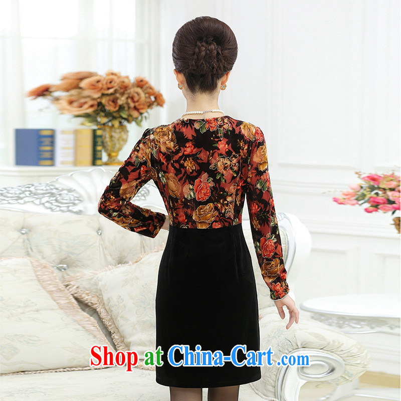 Black Butterfly Spring new middle-aged and older Dress Casual stamp stitching Cultivating Female-dresses mom with floral 1 XXXXXL, A . J . BB, shopping on the Internet