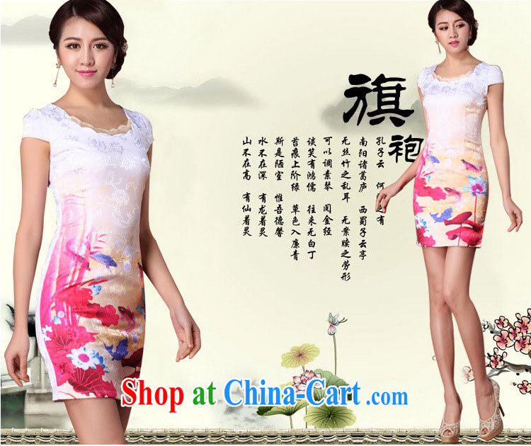 Sung Yang 2015 summer new Korean Beauty does not rule the collar Beautiful Stamp stylish women's clothing retro short sleeve cheongsam dress blue XXL pictures, price, brand platters! Elections are good character, the national distribution, so why buy now enjoy more preferential! Health