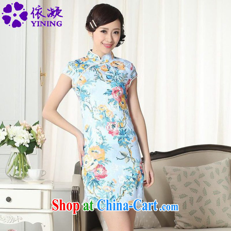 In accordance with fuser summer new girls daily Chinese improved Chinese qipao stylish jacquard cultivating short cheongsam dress LGD_D 0261 _as figure 2 XL