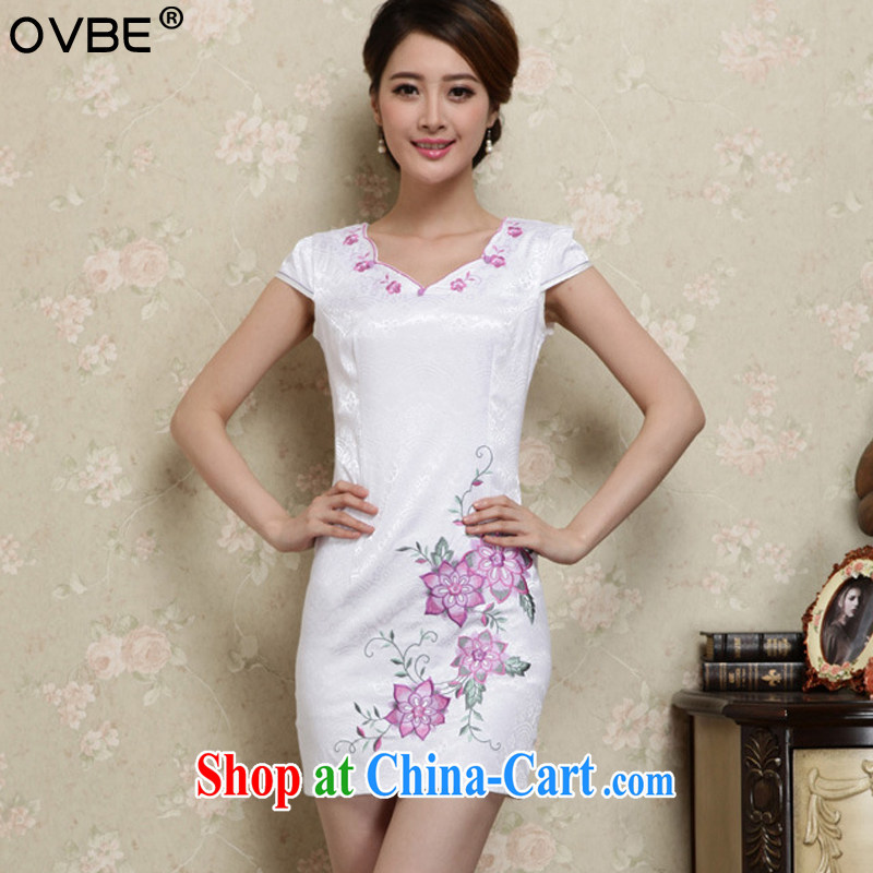 OVBE Korean version 2015 summer new cultivating short-sleeved style lady ethnic Chinese stamp pack and cheongsam dress girls purple, silk scarf XXL