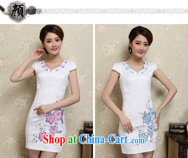 Sung Yang 2015 summer new Korean version does not rule with beauty and stylish embroidered retro ladies short sleeve cheongsam dress blue XXL pictures, price, brand platters! Elections are good character, the national distribution, so why buy now enjoy more preferential! Health