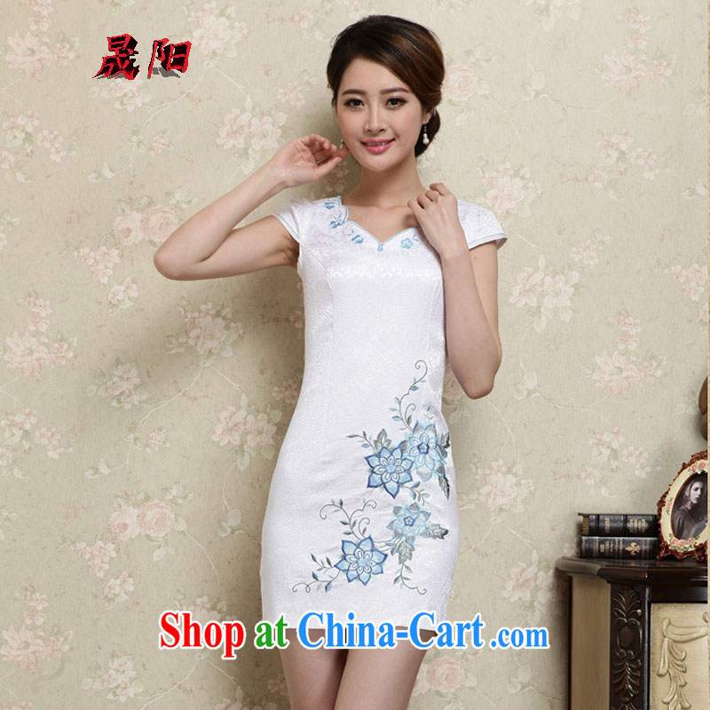 Sung Yang 2015 summer new Korean version does not rule with beauty and stylish embroidered retro ladies short sleeve cheongsam dress blue XXL, Sung-yang (shengyang), online shopping