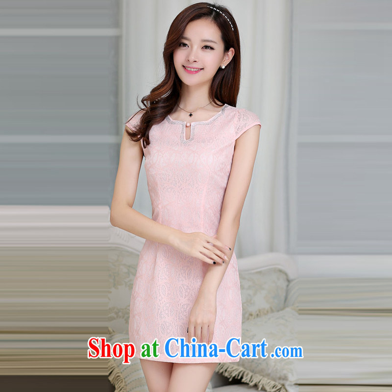 Los Angeles Summer 2015 new women with stylish and simple dresses elegant beauty short cheongsam dress pink XXL, Los Angeles (ROLUZEE), shopping on the Internet