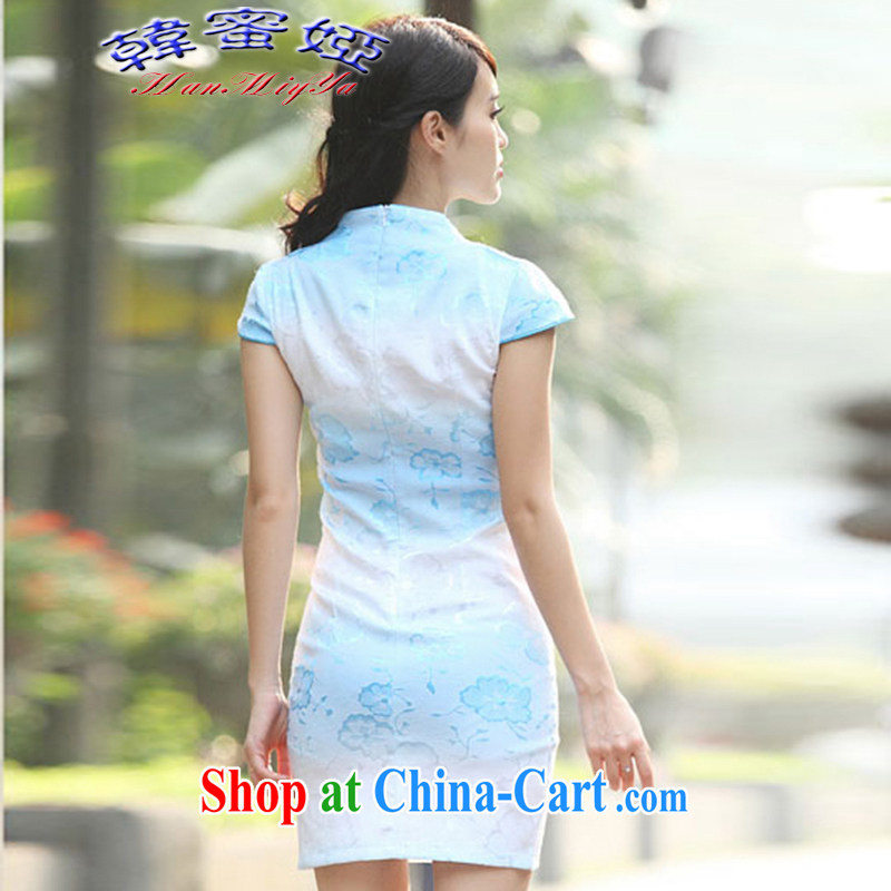 Korean honey Julia 2015 new summer improved Stylish retro short-sleeved embroidered on the cheongsam dress DRA 69,203 blue XL, Korea honey Julia (HanMiYa), online shopping