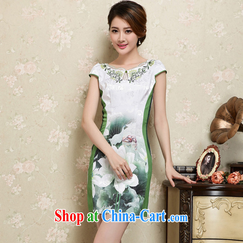Los Angeles Summer 2015 new women who are decorated in traditional costumes dresses stylish and elegant short-sleeve does not rule for the Lotus pattern beauty dresses cheongsam Green S, Los Angeles (ROLUZEE), online shopping