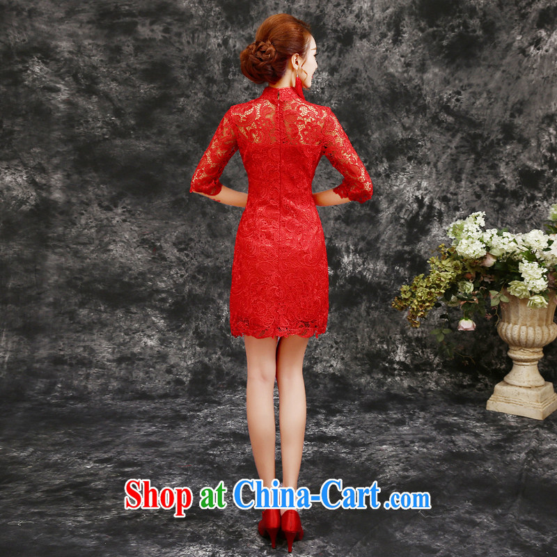 The beautiful bows Service Bridal wedding dress improved cheongsam dress, short summer language empty water-soluble lace beauty graphics thin antique Chinese back-door service female Red short-sleeve short red L, beautiful, shopping on the Internet