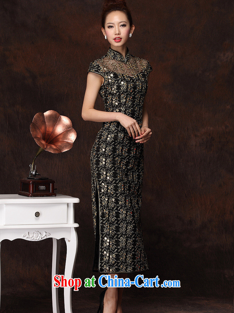Health Concerns dress * 2014 new improved stylish long cheongsam embroidery high's sexy retro banquet cheongsam dress girls black M pictures, price, brand platters! Elections are good character, the national distribution, so why buy now enjoy more preferential! Health