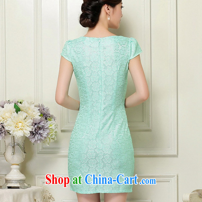 OVBE Korean version 2015 summer new cultivating short-sleeved style lady lace Tang pack and cheongsam dress female Green, silk scarf, XL OVBE, shopping on the Internet