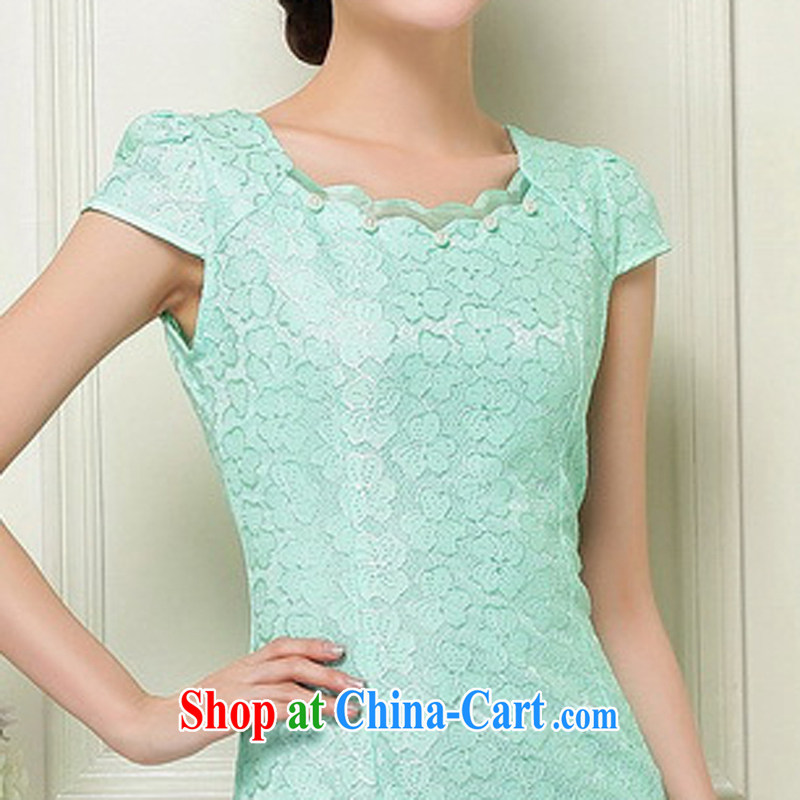 OVBE Korean version 2015 summer new cultivating short-sleeved style lady lace Tang pack and cheongsam dress female Green, silk scarf, XL OVBE, shopping on the Internet