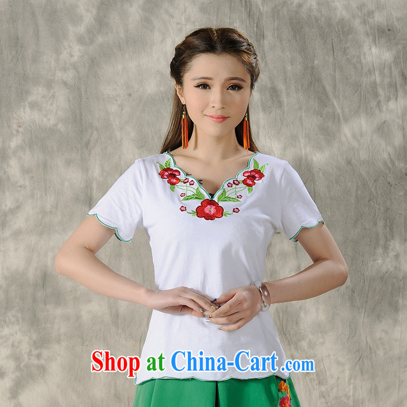 Close deals with clothing * H 9485 National wind women's clothing 2015 spring and summer, embroidery petal, with a short-sleeved shirt T white 2XL, health concerns (Rvie .), and, on-line shopping