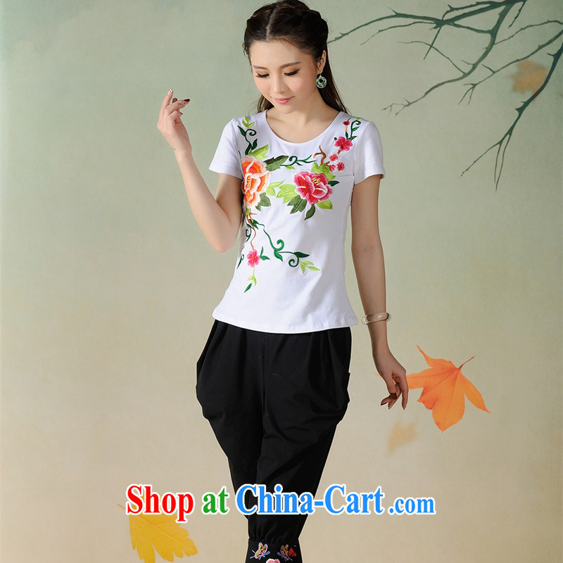 Health Concerns dress * G 2711 National wind women's clothing spring and summer new round-collar beauty embroidered cotton short-sleeved T 桖 black XXL, health concerns (Rvie .), and, on-line shopping