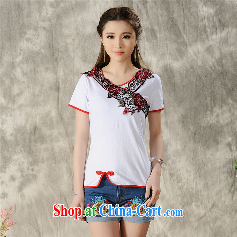 Health Concerns dress * W 8212 National wind women's clothing spring and summer new, retro-tie V collar embroidered short sleeve cotton shirt T red 2 XL, health concerns (Rvie .), and, on-line shopping
