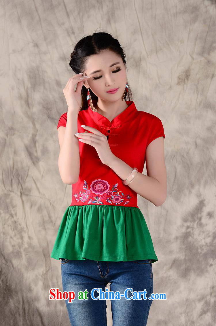 Health Concerns dress * W 861 Ethnic Wind female original spring and summer New Tile collision color embroidered short sleeve cotton shirt T red 2 XL pictures, price, brand platters! Elections are good character, the national distribution, so why buy now enjoy more preferential! Health