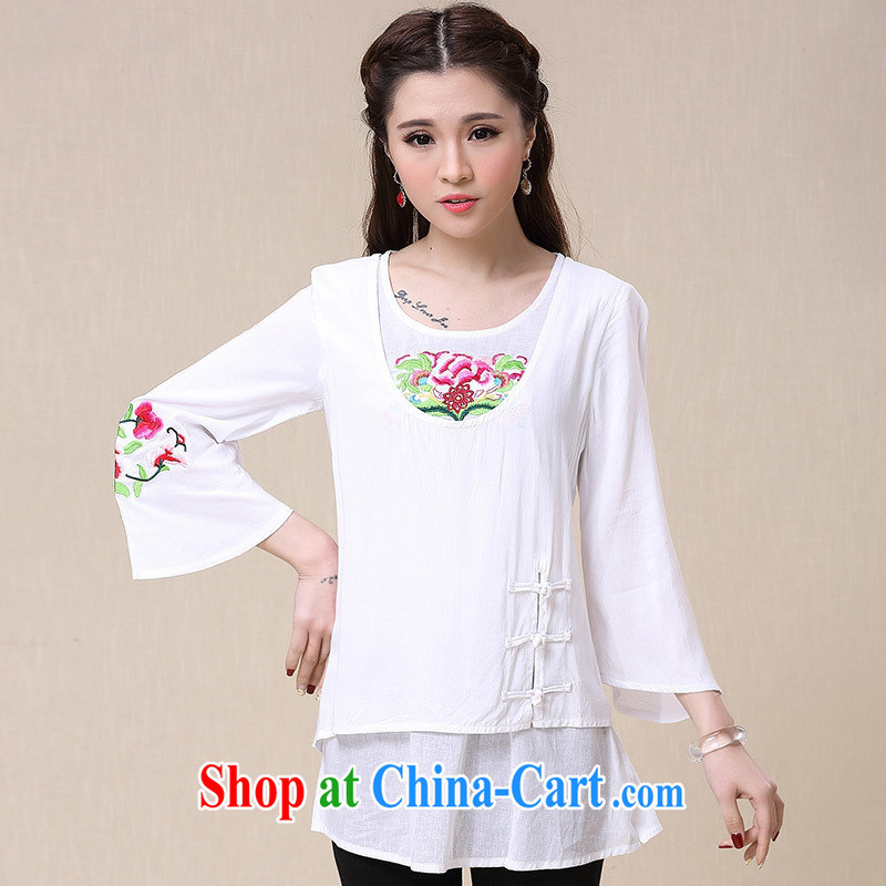 For health concerns dress * BL 8561 National wind women's clothing spring and summer new loose the code leave of two part 9 the cuff embroidered T white XXL, health concerns (Rvie .), and, on-line shopping