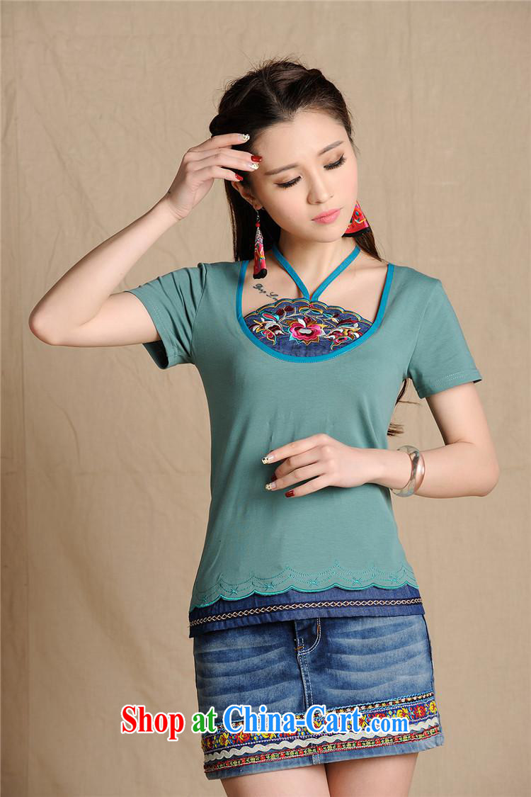 Close deals with clothing * MX 9193 National wind women's clothing spring and summer new, cultivating 100 ground Embroidery is also a short-sleeved shirt T green 2XL pictures, price, brand platters! Elections are good character, the national distribution, so why buy now enjoy more preferential! Health