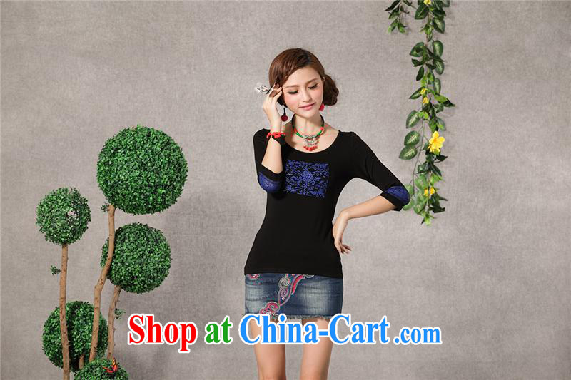Close deals with clothing * BL 8685 National wind women's clothing summer new, blue and stamp duty 7 beauty cuff short T pension black XXL pictures, price, brand platters! Elections are good character, the national distribution, so why buy now enjoy more preferential! Health