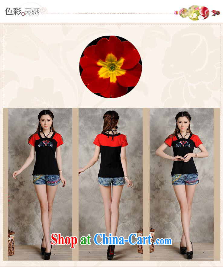 Close deals with clothing * W 8210 National wind women's clothing spring and summer new Embroidery is also Graphics thin large, short-sleeved shirt T black 2XL pictures, price, brand platters! Elections are good character, the national distribution, so why buy now enjoy more preferential! Health