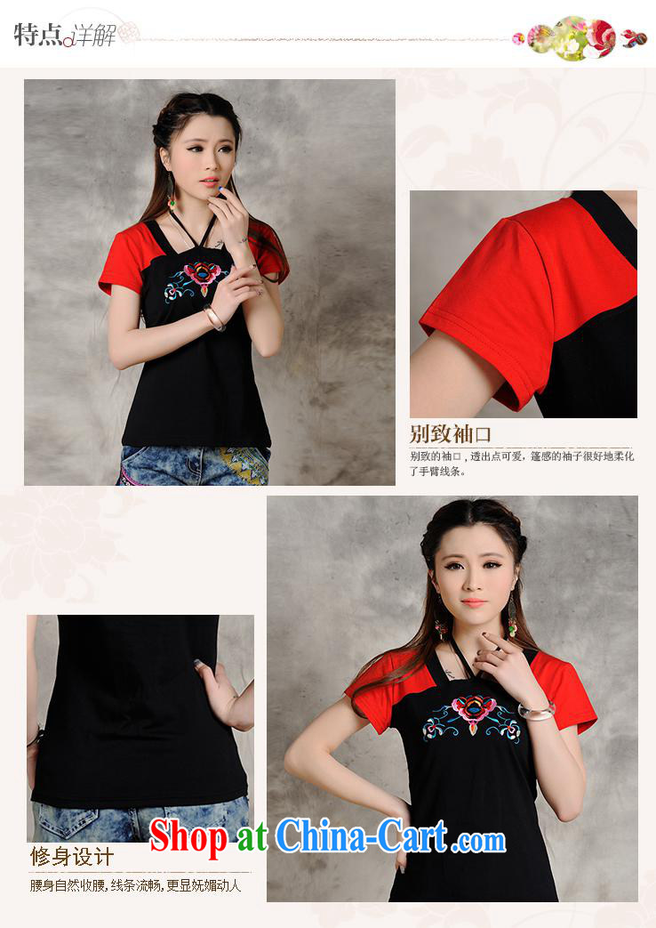 Close deals with clothing * W 8210 National wind women's clothing spring and summer new Embroidery is also Graphics thin large, short-sleeved shirt T black 2XL pictures, price, brand platters! Elections are good character, the national distribution, so why buy now enjoy more preferential! Health