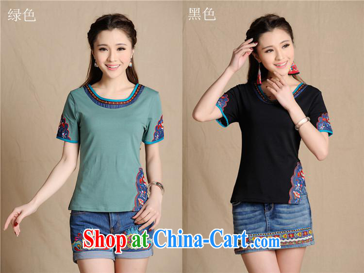 Health Concerns dress * MX 9196 National wind women's clothing spring and summer new round-collar beauty embroidery 100 ground short-sleeved shirt T green 2XL pictures, price, brand platters! Elections are good character, the national distribution, so why buy now enjoy more preferential! Health