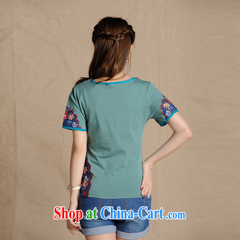 For health concerns dress * MX 9196 National wind women's clothing spring and summer new round-collar beauty embroidery 100 ground short-sleeved shirt T green 2XL, health concerns (Rvie .), and shopping on the Internet