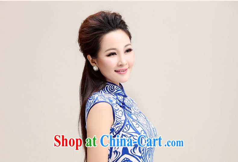 The Tang dynasty summer 2015 new retro cultivating a tight collar blue and white porcelain a sleeveless style dress cheongsam dress Blue on white shading XXL pictures, price, brand platters! Elections are good character, the national distribution, so why buy now enjoy more preferential! Health