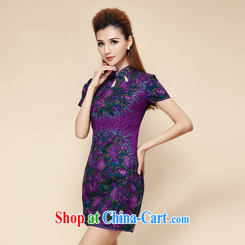 The Tang dynasty summer 2015 new elegance round ends stamp duty cultivating graphics thin short-sleeves, dresses skirts black and purple gold XXL, the Tang Dynasty, and shopping on the Internet