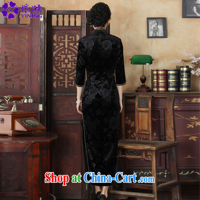 According to fuser new female Chinese improved daily Chinese qipao, for a tight and stylish beauty 7 cuff long cheongsam dress LGD/T 0002 # -A black 3 XL, fuser, and shopping on the Internet