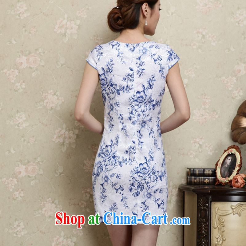 OVBE Korean version 2015 summer new cultivating classical charm stamp elegant lady Tang pack and cheongsam dress girl blue, silk scarf, S OVBE, shopping on the Internet