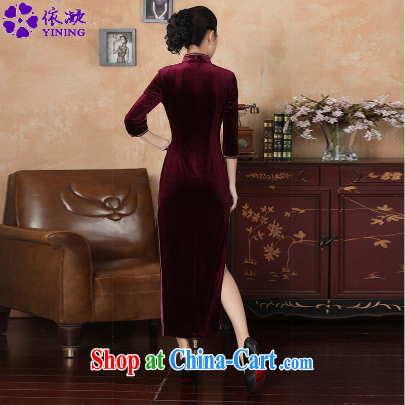 In accordance with new fuser, female retro improved Chinese Chinese qipao retro-tie cultivating 7 cuff cheongsam dress LGD/T 0003 #wine red 3 XL, according to fuser, shopping on the Internet