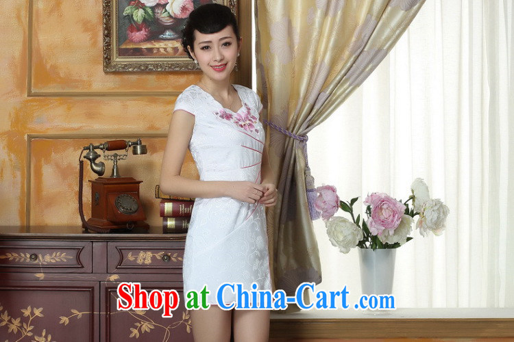 Dan smoke Chinese clothing qipao summer New Tang Women's clothes improved round-collar day-old fashioned embroidery cheongsam dress pink 2 XL pictures, price, brand platters! Elections are good character, the national distribution, so why buy now enjoy more preferential! Health