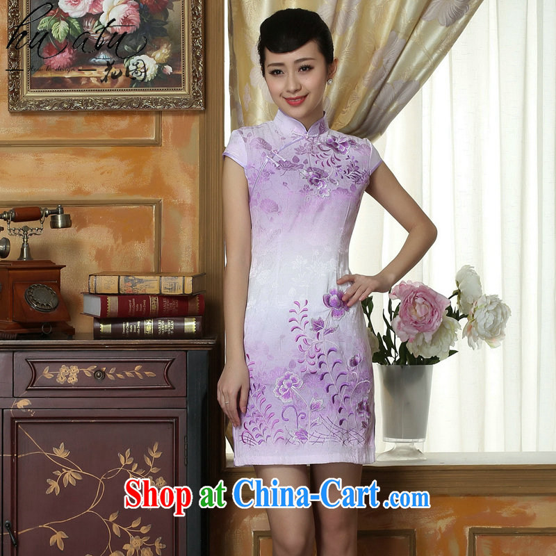 Take the light colored cheongsam dress summer new female Chinese improved, short, cotton cheongsam dress short flag as shown color 2 XL