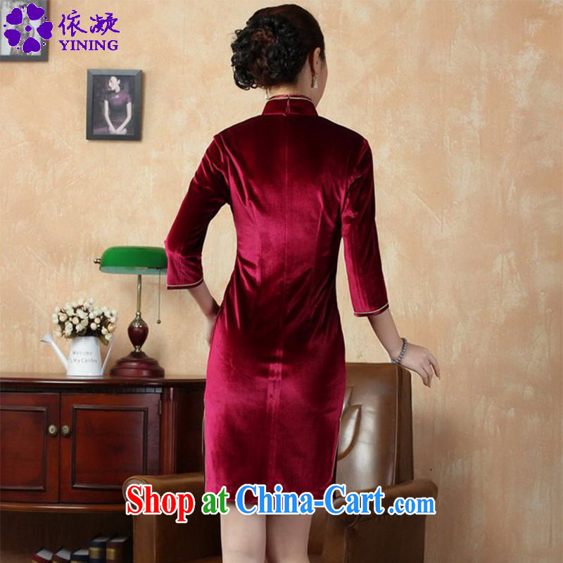 According to fuser new women with solid color-stretch the wool 7 cuff Chinese cheongsam dress LGD/TD 0005 #wine red 3 XL, according to fuser, shopping on the Internet