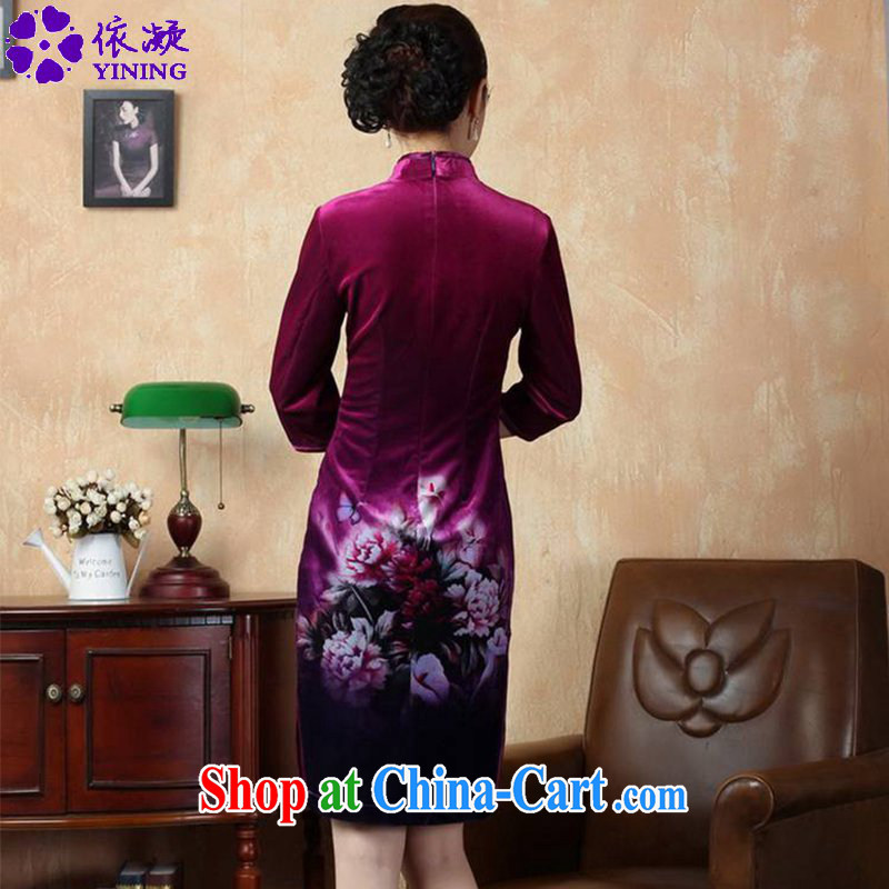 According to fuser new female Chinese qipao stretch gold velour painting stylish classic 7 short sleeves cheongsam dress LGD/TD 0006 #as figure 2 XL, fuser, and Internet shopping
