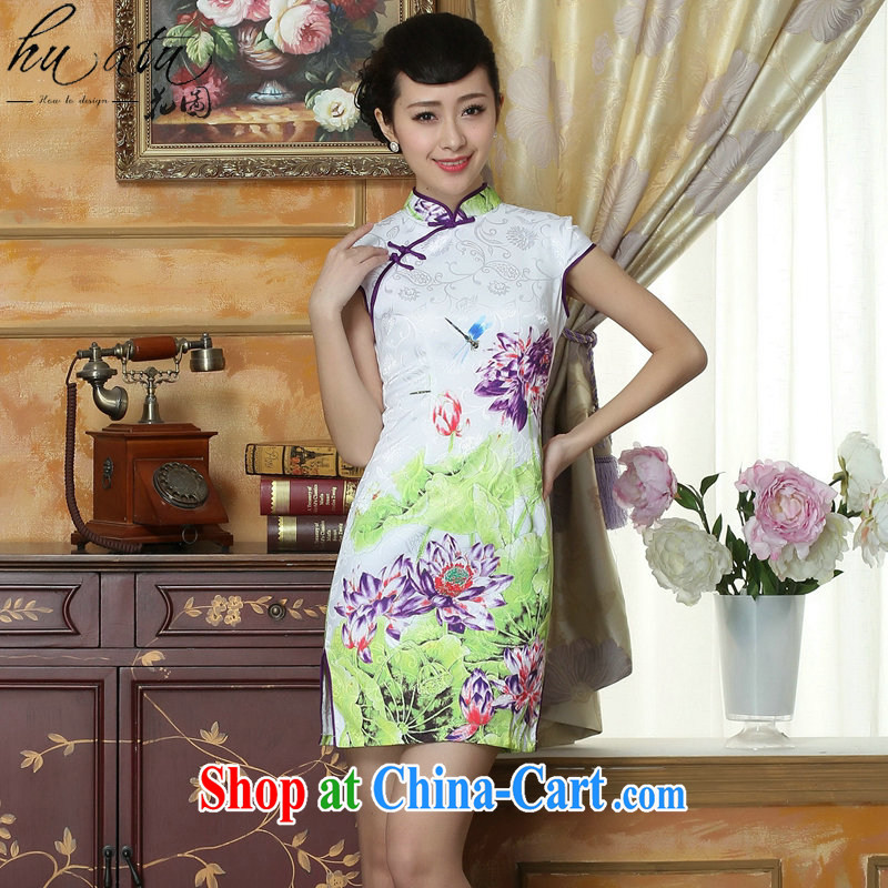 Take the new, digital flower jacquard cotton cheongsam dress, Chinese collar retro improved stylish summer short dresses, such as the color 2 XL, flowers, and shopping on the Internet