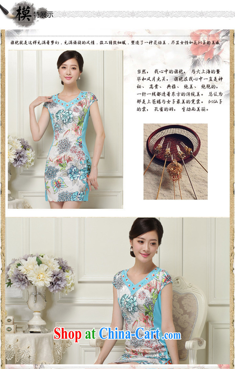 OVBE Korean version 2015 summer New Beauty stamp temperament lady Tang pack and cheongsam dress girl blue, silk scarf XXL pictures, price, brand platters! Elections are good character, the national distribution, so why buy now enjoy more preferential! Health